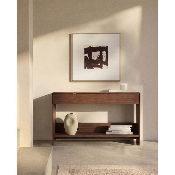Tumša dabīga toņa kumode ar riekstkoka imitāciju 120x81x35 cm Norlen – Kave Home-image-2