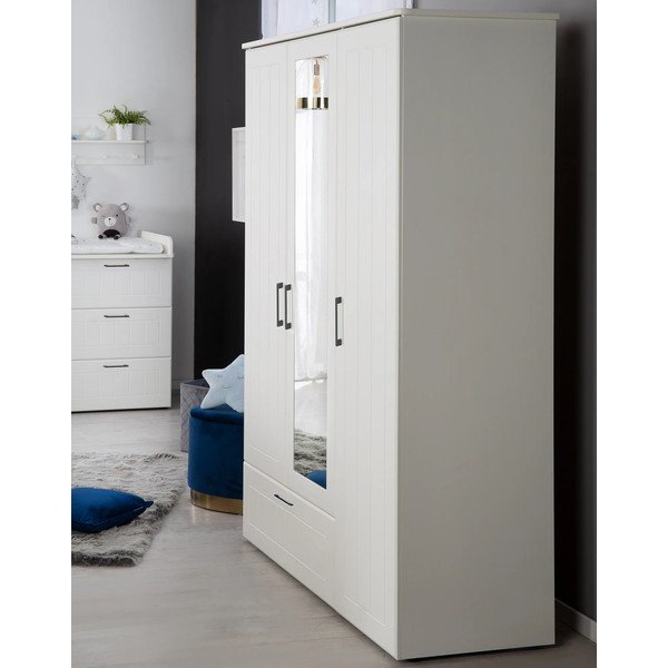 Balts bērnu drēbju skapis ar spoguli 139x190 cm Sylt – Roba-image-3