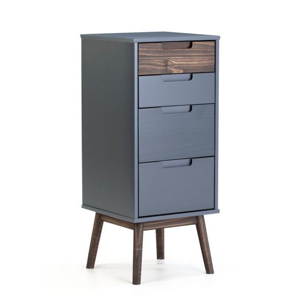 Antracīta pelēka/tumši brūna priedes masīvkoka augsta kumode 40x94 cm Nussa – Marckeric-image-3