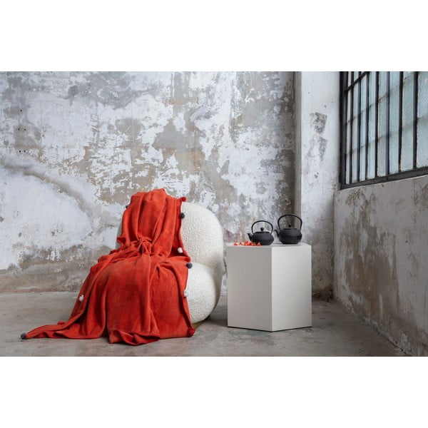 Ķieģeļu sarkans flīsa gultas pārklājs 150x200 cm Pom Pom – Mijolnir-image-2