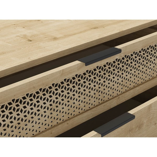 Dabīga toņa zema kumode ar ozolkoka imitāciju 90x80 cm Inca – Marckeric-image-4