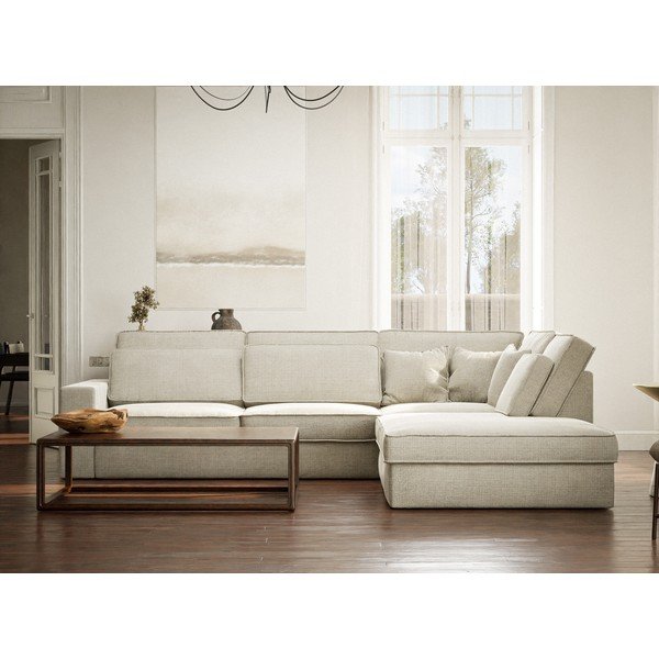 Pelēkbēšs stūra dīvāns no šenila auduma (ar labo stūri/L veida) Kirou – Maison de Rêve-image-4