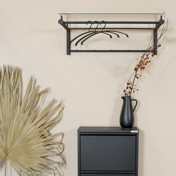 Melns metāla sienas pakaramais ar plauktu Suza – Spinder Design-image-1