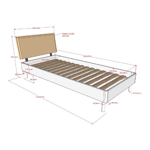 Balta dižskābarža masīvkoka vienvietīga gulta ar redelēm 90x200 cm Forrest – Vipack-image-2