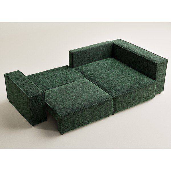 Tumši zaļš salokāms stūra dīvāns no šenila auduma ar uzglabāšanas vietu (ar labo stūri/L veida) Tonga – Maison de Rêve-image-3