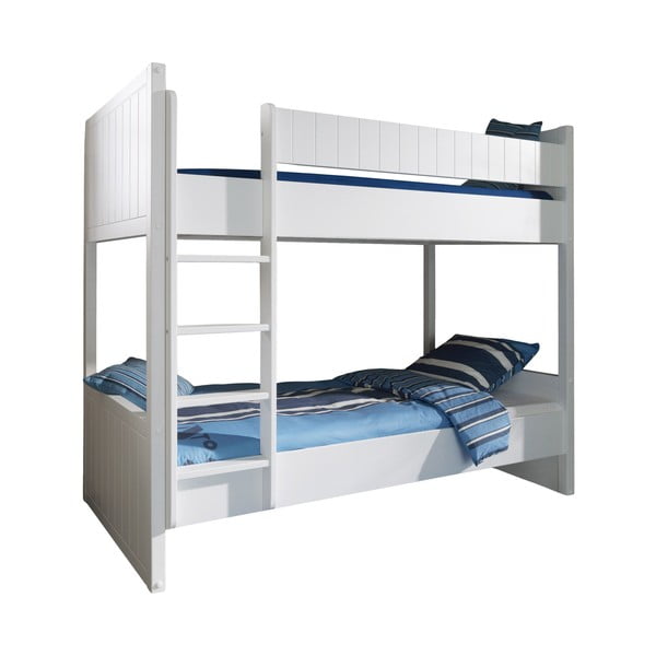 Balta priedes masīvkoka divstāvu bērnu gulta 90x200 cm ROBIN – Vipack