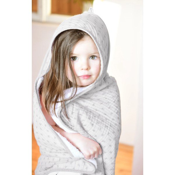 Gaiši pelēks kokvilnas bērnu dvielis ar kapuci 80x80 cm Lil Planet – Roba-image-2