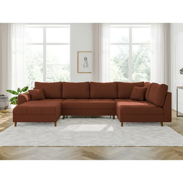 Ķieģeļu sarkans velveta stūra dīvāns (ar kreiso stūri) Ariella – Ropez-image-1