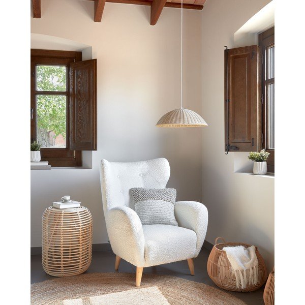 Balts atpūtas krēsls no buklē auduma Patio – Kave Home-image-1