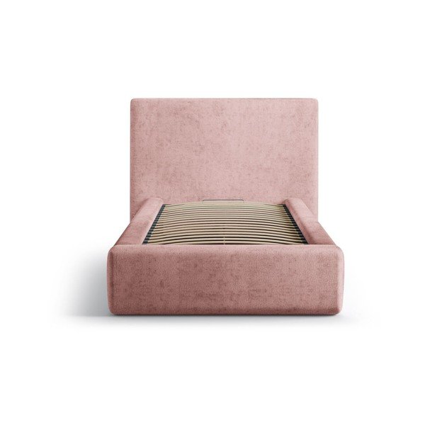 Rozā polsterēta vienvietīga gulta ar veļas kasti un redelēm 90x200 cm Amy – Micadoni -image-3