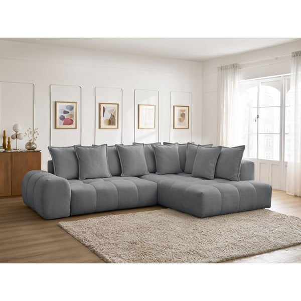 Tumši pelēks salokāms/ar uzglabāšanas vietu stūra dīvāns no šenila auduma (ar labo stūri/L veida) Everest – Bobochic Paris-image-1