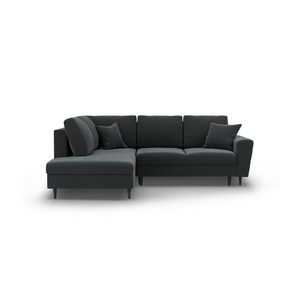 Tumši pelēks samta salokāms stūra dīvāns ar uzglabāšanas vietu (ar kreiso stūri/L veida) Kyoto – Cosmopolitan Design
