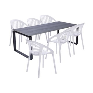 Dārza pusdienu galda un krēslu komplekts 6 personām ar baltiem krēsliem Joanna un galdu Strong, 210 x 100 cm