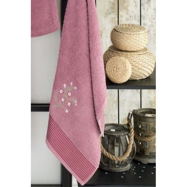 Tumši rozā kokvilnas halāta un dvieļa komplekts S/M – Mila Home-image-1