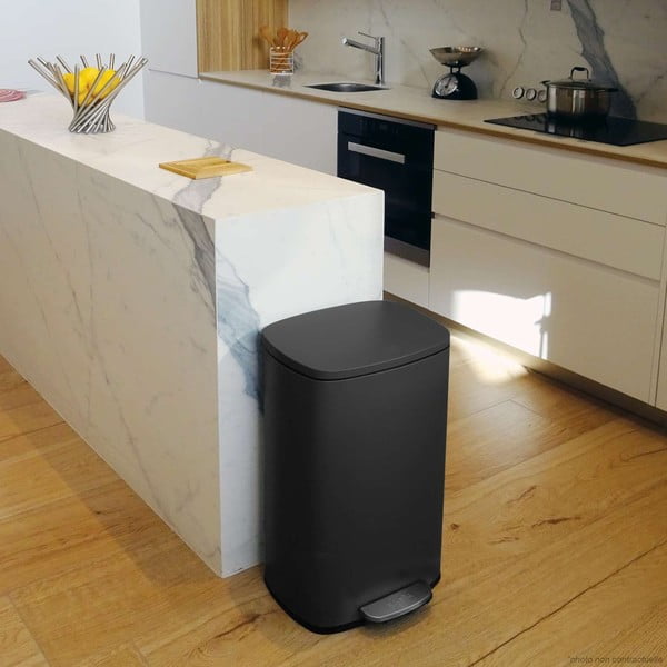 Matēti melna tērauda atkritumu tvertne ar pedāli 50 l   Akira – Spirella-image-1