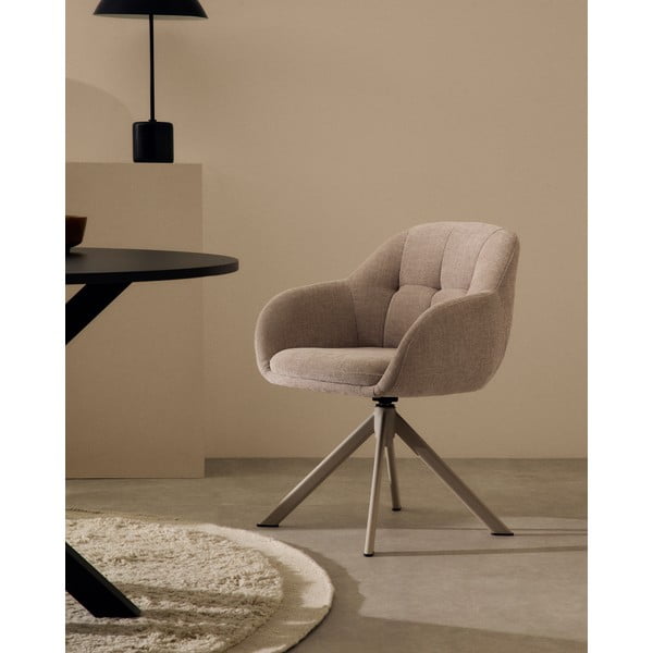 Bēšs polsterēts ēdamistabas krēsls ar roku balstiem Dorina – Kave Home-image-1