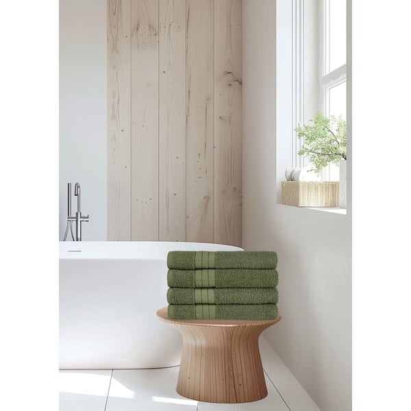 Tumši zaļi frotē kokvilnas dvieļi (4 gab.) 50x100 cm – Good Morning-image-1