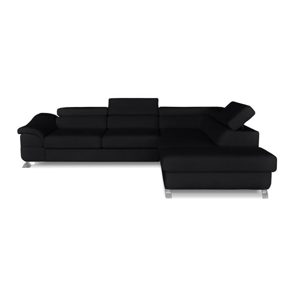 Melna stūra dīvāns-guļamā gulta Windsor & Co. Dīvāni Gamma, labais stūris