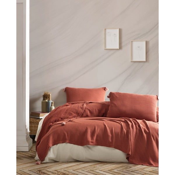 Ķieģeļu sarkans gultas pārklājs un spilvendrānas divguļamai gultai 220x240 cm Costa – Mijolnir