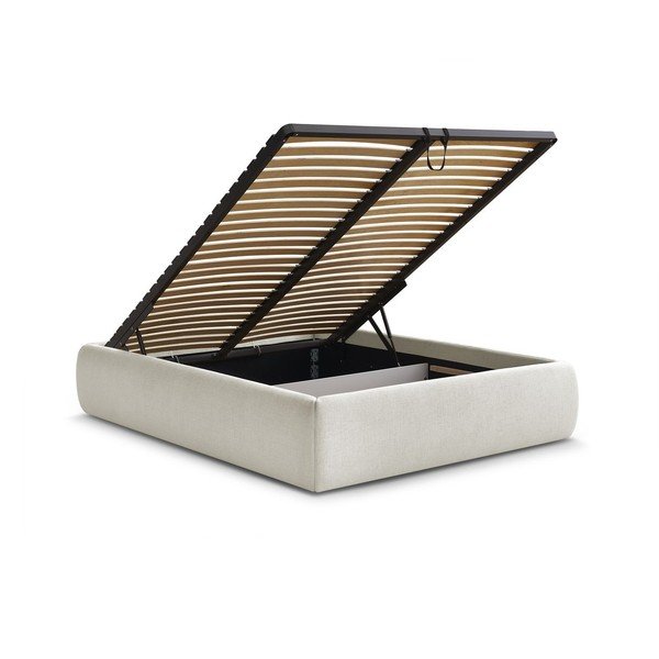 Bēša polsterēta divvietīga gulta ar veļas kasti/bez galvgaļa un ar redelēm 160x200 cm Inera – Bobochic Paris-image-3