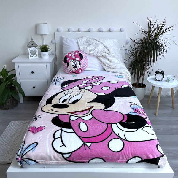 Rozā mikroplīša bērnu sega 100x150 cm Minnie Flowers – Jerry Fabrics-image-2