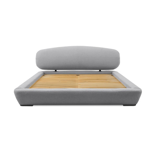 Pelēka polsterēta divvietīga gulta ar redelēm 140x200 cm Odette – Scandic-image-3