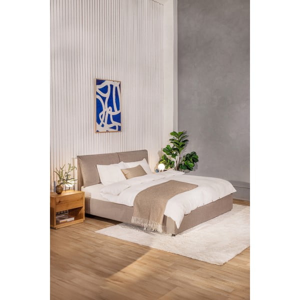 Pelēkbrūna polsterēta divvietīga gulta ar veļas kasti ar matraci un redelēm 180x200 cm Thessa Pillow – Bonami Selection-image-1