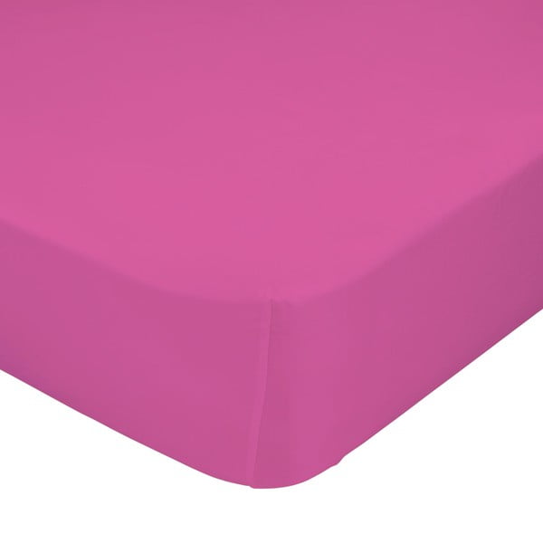 Tumši rozā elastīga tīrās kokvilnas loksne Basic, 90 x 200 cm