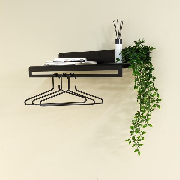 Melns metāla sienas pakaramais ar plauktu 78 cm Sway – Spinder Design-image-1