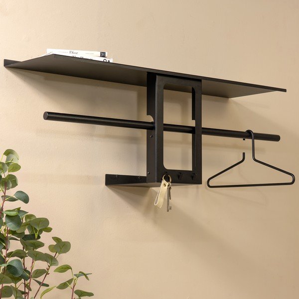 Melns tērauda sienas pakaramais ar plauktu 100 cm Luno Small – Spinder Design-image-1