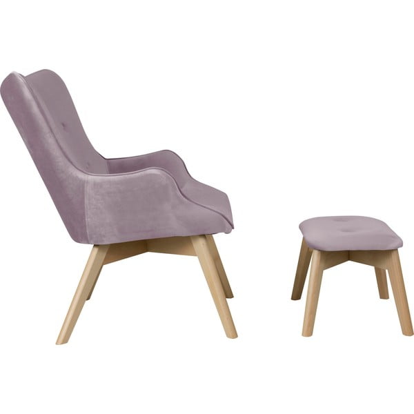Gaiši violets samta atpūtas krēsls ar kāju balstu Niko – Ropez-image-3