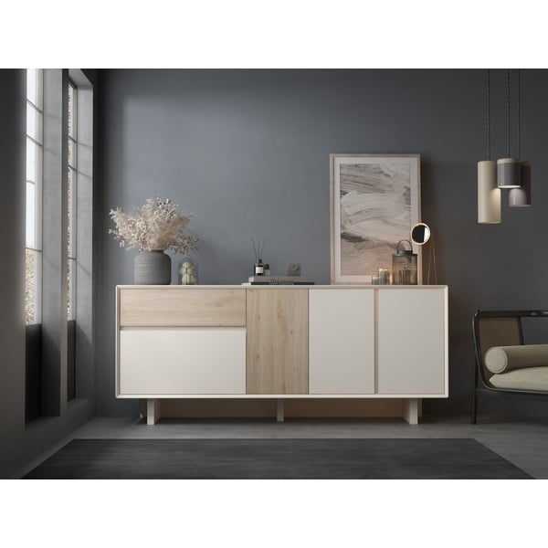 Bēša/dabīga toņa kumode ar ozolkoka imitāciju 180x76x45 cm Carpi – Marckeric-image-1