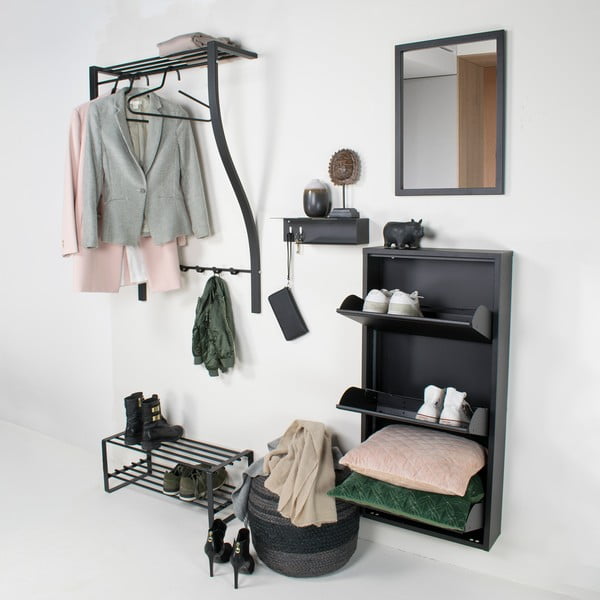 Melns metāla sienas pakaramais ar plauktu 75 cm Carve – Spinder Design-image-1