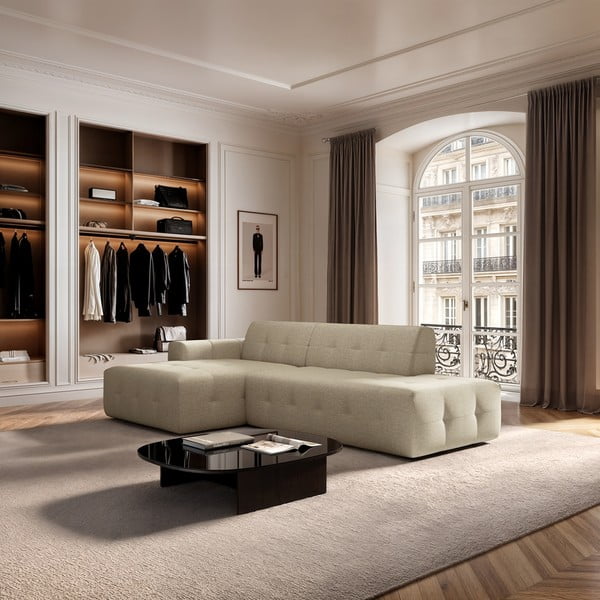 Bēšs stūra dīvāns (ar kreiso stūri/ar zvilni) Tuil – Rodier-image-1