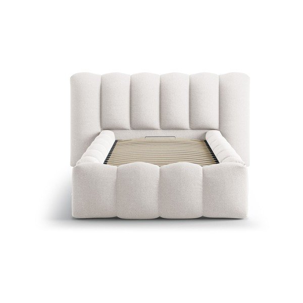 Krēmkrāsas polsterēta vienvietīga gulta ar veļas kasti un redelēm 90x200 cm Lupine – Micadoni -image-3