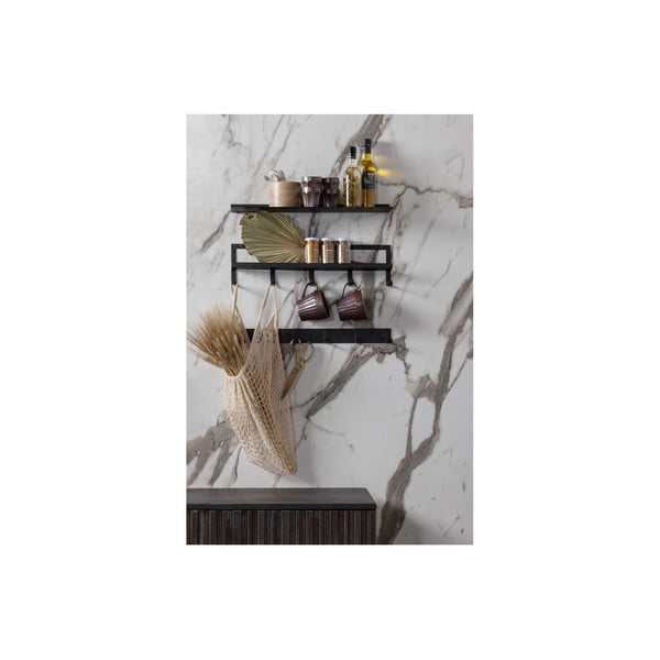 Melns metāla sienas pakaramais ar plauktu Quinn – WOOOD-image-1