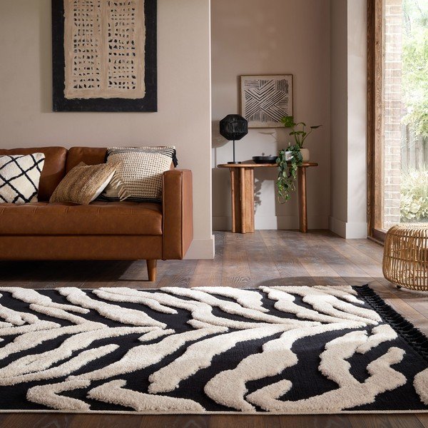 Melnbalts paklājs 200x300 cm Esra Zebra – Flair Rugs-image-1