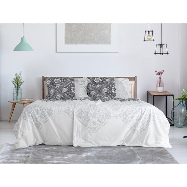 Balta/pelēka vienvietīga gultas veļa no krepa auduma 140x200 cm Top Class – B.E.S.