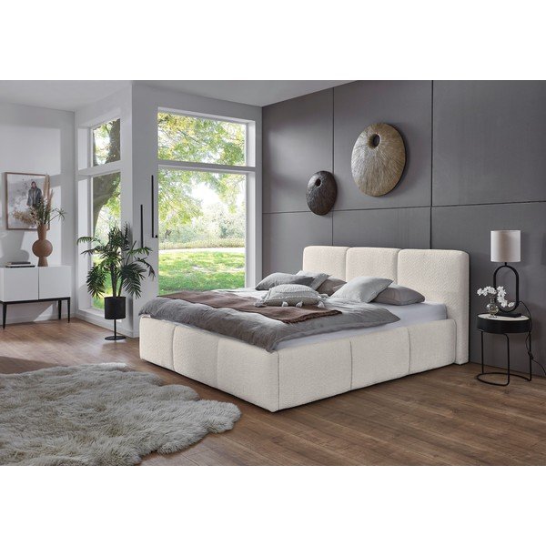 Ziloņkaula krāsas polsterēta divvietīga gulta bez režģa 180x200 cm Merida – Meise Möbel-image-1