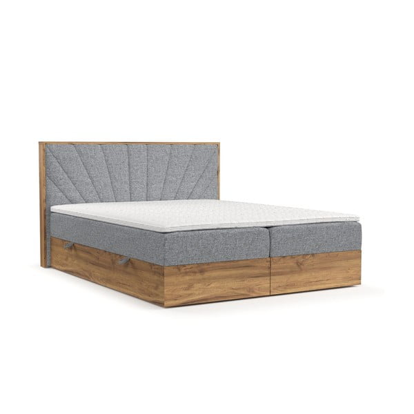 Pelēka/dabīga toņa atsperu gulta ar veļas kasti 140x200 cm Asahi – Maison de Rêve