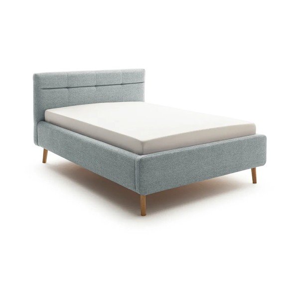 Dūmakaini zila polsterēta divvietīga gulta ar veļas kasti ar redelēm 140x200 cm Lotte – Meise Möbel