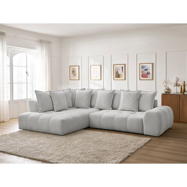 Gaiši pelēks salokāms/ar uzglabāšanas vietu stūra dīvāns no šenila auduma (ar kreiso stūri/L veida) Everest – Bobochic Paris-image-1