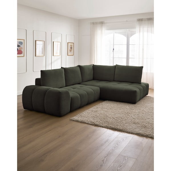 Zaļš salokāms/ar uzglabāšanas vietu stūra dīvāns no šenila auduma (ar labo stūri/L veida) Everest – Bobochic Paris-image-1