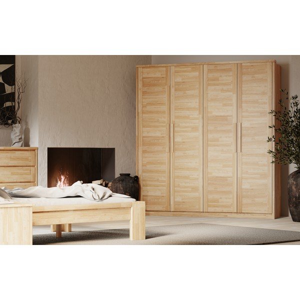 Dabīga toņa ozola masīvkoka drēbju skapis 105x220 cm Timo – Olivia Living-image-2