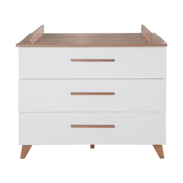 Balta/dabīga toņa zema bērnu kumode ar ozolkoka imitāciju un pārtinamo galdiņu 110x98 cm – Roba-image-2