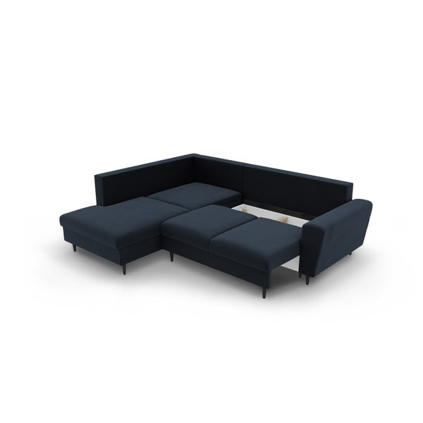 Tumši zils samta salokāms stūra dīvāns ar uzglabāšanas vietu (ar kreiso stūri/L veida) Kyoto – Cosmopolitan Design-image-3
