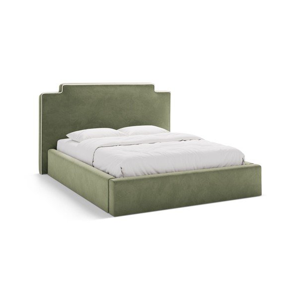 Zaļa polsterēta divvietīga gulta ar veļas kasti ar redelēm 140x200 cm Princess – Micadoni 