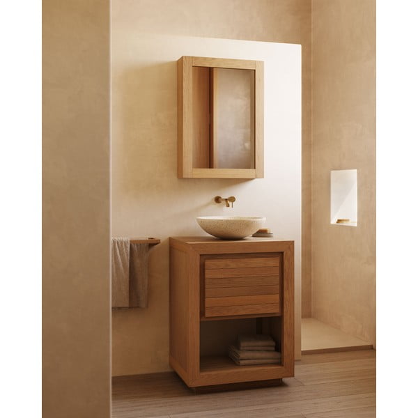 Dabīga toņa tīkkoka masīvkoka zems skapītis zem izlietnes 60x80 cm Saula – Kave Home-image-1