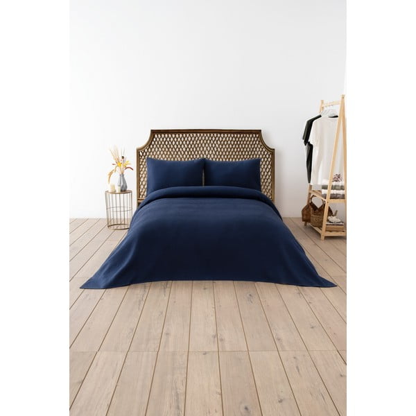 Tumši zils gultas pārklājs 160x220 cm Waffle – Mijolnir