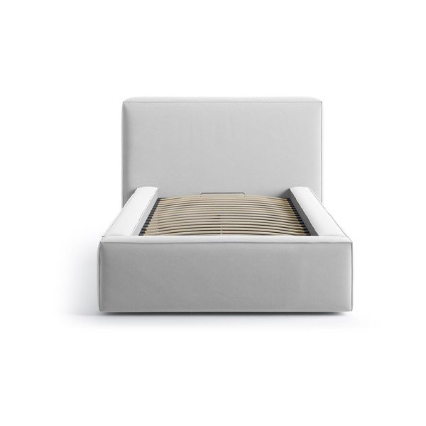 Sudraba krāsas polsterēta vienvietīga gulta ar veļas kasti un redelēm 90x200 cm Jodie – Micadoni -image-3